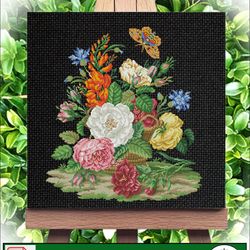 Vintage Cross Stitch Scheme Flowers and butterflies