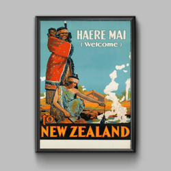 Welcome to New Zealand vintage travel poster, digital download