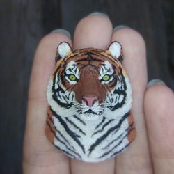 Tiger pin, asian animal brooch, handmade portrait brooch