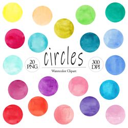 Watercolor circles clipart, 20 geometric shapes PNG, Rainbow colours nursery clip art, Spots, Dots, Logo, Banner graphic