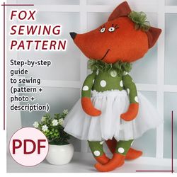 PDF sewing pattern Fox stuffed toy DIY easy to make