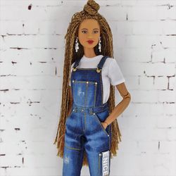 Dark Blue Denim Overalls for Barbie Doll and other dolls of a similar format (Fashion Royalty, Poppy Parker and others)