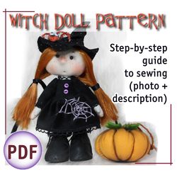 PDF Pattern of a Witch doll. Tutorial on creating a Witch for Halloween