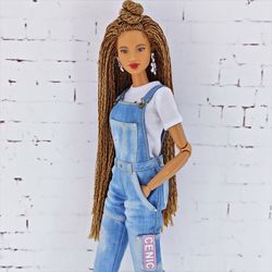 Light Blue Denim Overalls for Barbie Doll and other dolls of a similar format (Fashion Royalty, Poppy Parker and others)