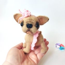 Baby bulldog. Crocheted baby doggie. Small bulldog. Cute toy dog baby. Stuffed animal toy doggie. Cute gift lovers dog.