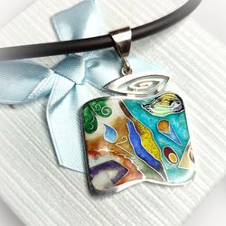 Handmade pendant Silver 925 Cloisonne enamel Made in bright colors Juwelry silver