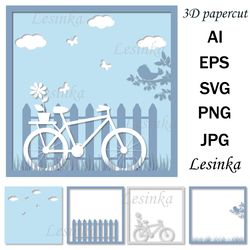 3D Paper Cut Out Bike by Fence Multi-Layer Shell Pattern