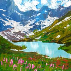 Glacier Painting Montana Original Art National Park Artwork Grinnell Lake Wall Art Impasto Oil Painting Small 8 by 8 inc