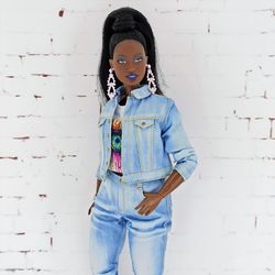 Denim suit with a T-shirt for Curvy Barbie Doll