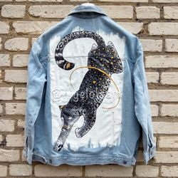 Leopard Painted denim jackets, custom denim vest, personalized jean jackets, custom oversized jacket