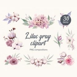 LILAC GRAY CLIPART watercolor illustrations