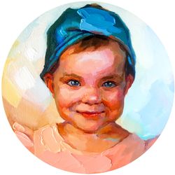 Custom Portrait Painting Original Art Round Artwork From Photo Impasto Oil Painting 6 by 6 inches