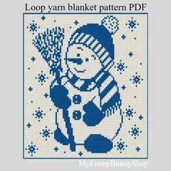 Loop yarn Finger knitted Snowman with broom blanket pattern PDF Download