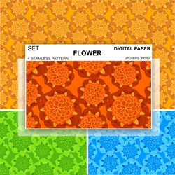Flowers Seamless Pattern Vector Circles Digital Paper Fabric Postcards Endless background Wallpaper Scrapbooking velvets