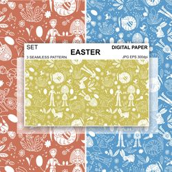 easter digital paper spring seamless pattern folk wallpaper packaging fabric background license eggs boy girl