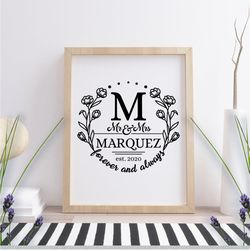 Mr and Mrs sign, Family Last Name Floral wreath, Rustic Sign