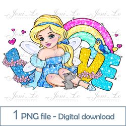 Baby Fairy and mouse Love 1 PNG file Little Princess Clipart glitter letters Sublimation Rainbow design Digital Download