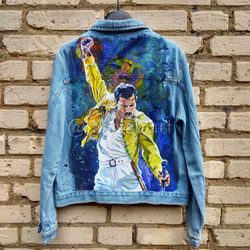 Freddie Mercury Queen Rock Band Painted Denim Jacket  Custom denim jacket Personalized jean jackets Portraits from photo