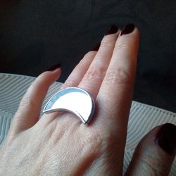Mirror crescent ring, moon ring, soldered ring, stained glass ring, protection ring, Halloween ring, witchy aesthetic
