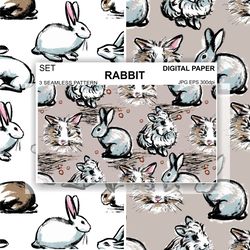 Rabbit Digital Paper Hares Seamless Pattern Animals Wallpaper Agriculture Background Endless Fabric Packaging License