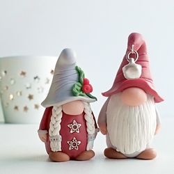 miniature fairy garden couple gnome/polymer clay gnomes/shelf sitter gnomes/potted plant decor/fairy garden for parents