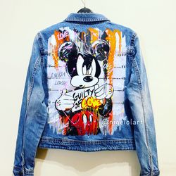 Painted Denim Jacket Handmade Custom denim jacket Personalized jean jackets Portraits from photos  mickey mouse Disney