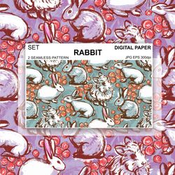 Rabbit Digital Paper Hares Seamless Pattern Animals Wallpaper Agriculture Background Endless Fabric Packaging License