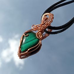 Small handmade pendant with malachite, summer jewelry, birthday gift, a gift for the 13th wedding anniversary
