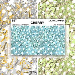 Sakura Digital Paper Flowers Seamless Pattern Spring Wallpaper Tree Background Endless Fabric Packaging