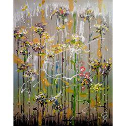 RESETTLEMENT OF FLOWERS. Floristic abstraction (yellow) triptych