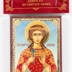 Margaret of Antioch (also St. Marina) orthodox blessed wooden icon compact size 2.3x3.5" orthodox gift free shipping