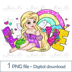 Baby Fairy Long hair Love 1 PNG file Little Princess Clipart glitter letters Sublimation Rainbow design Digital Download