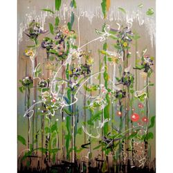 RESETTLEMENT OF FLOWERS. Floristic abstraction (green) triptych