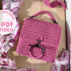 Crochet handbag with lining, Shoulder crossbody bag, Crochet Pattern bag, Download Tutorial PDF VIDEO
