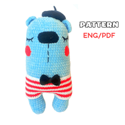 English Crochet pattern softy bear, Crochet PATTERN clown bear, From plush yarn, Amigurumi pattern,  mim bear Pattern