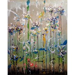 RESETTLEMENT OF FLOWERS. Floristic abstraction (blue) triptych