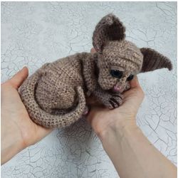 Cat themed gift Soft Stuffed Sphynx Cat with Movable paws, Interior Toy Cute Knitted Sphynx Kitten