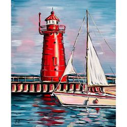Lighthouse Painting Original Oil Painting Portland Coastal Wall Art Seaside Artwork 12x10 inches Oregon Wall Art