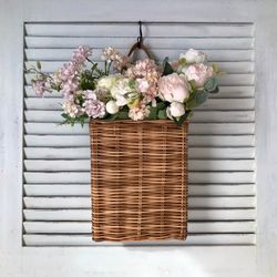 wicker wall basket. wall decor. door basket. kitchen storage.  hanging wall planter.