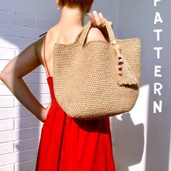 Crochet eco jute tote bag, Large beach summer bag, Crochet Pattern bag, Download Tutorial PDF VIDEO