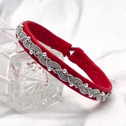 Narrow red bracelet made of genuine leather. Sami Red Leather Bracelet