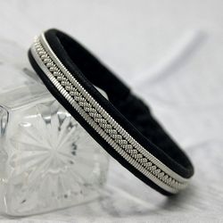 Narrow genuine leather bracelet. Sami Scandinavian jewelry. Couple bracelets for men and women