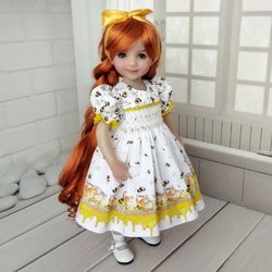 13 inch Little Darling smocked dress with embroidery