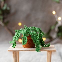 Miniature FERN in a pot, Evergreen plant for Fairy Garden, Artificial plant Boston fern, Tiny flower for decoration 1/12