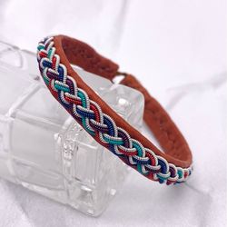 Bright color Sami leather bracelet. Stylish scandinavian style wrap bracelet
