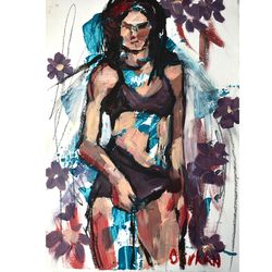 Nude Woman Painting Original Acrylic Art Erotic Artwork by OlivKan