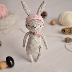 Crochet woodland bunny toy, handmade plush animal