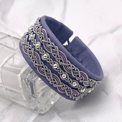 Womens wide leather bracelet. Scandinavian style girls bracelet. Sami bracelet. Gentle bracelet for women