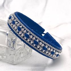 Bright women's leather bracelet with silver beads. Sami buckskin bracelet. Scandinavian Viking Bracelets