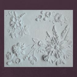Large Sculptural wall art white bas-relief concrete flowers 3d wall decor Plaster Relief botanical wall decor